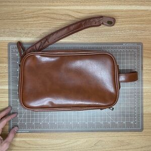 Personalized Leather Toiletry Bag For Men, Large Travel Shaving Dopp Kit, Large